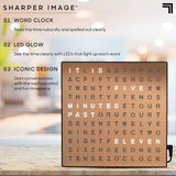 SHARPER IMAGE Light Up Electronic Word Clock, Copper Finish with LED Light Display, USB Cord and Power Adapter, 7.75in Square Face, Unique Contemporary Home and Office Decor