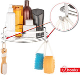 HASKO accessories Corner Shower Caddy with Suction Cup, Shower Shelf with Hooks, Wall Mounted Shower Basket for Bathroom, Adhesive 3M Stick Discs Included (Polished Stainless Steel SS304)