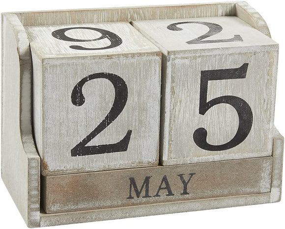 Juvale Calendar Block - Wooden Perpetual Desk Calendar - Home and Office Decor, 5.3 x 3.7 x 2.6 inches