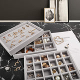 Mebbay 8.6" Small Velvet Stackable Jewelry Tray Organizer Display for Drawer, Stud Earring Necklace Bracelet Ring Storage Tray, Set of 3 (Grey)