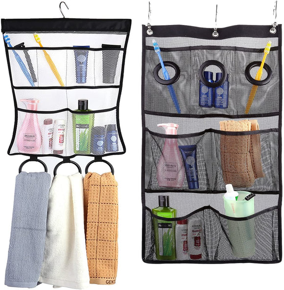 WarmHut Quick Dry Hanging Caddy Bath Organizer with Mesh Pockets,Hanging Mesh Shower Caddy,Bathroom Accessories, Save Space in Small Bathroom,2 Pack