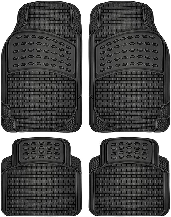 OxGord Brick-Style All-Weather Rubber Floor-Mats - Waterproof Protector for Spills, Dog, Pets, Car, SUV, Minivan, Truck - 4-Piece Set - Black