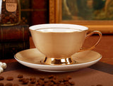 Jusalpha Porcelain Tea Set-Golden Brown Tea Cup and Saucer Coffee Cup Set with Spoon FD-TCS09 (Set of 6)