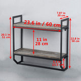 2-Tier Metal Industrial 23.6" Bathroom Shelves Wall Mounted,Rustic Wall Shelf Over Toilet,Towel Rack with Towel Bar,Utility Storage Shelf Rack, Floating Shelves Towel Holder,Black Brush Silver