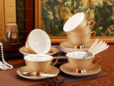 Jusalpha Porcelain Tea Set-Golden Brown Tea Cup and Saucer Coffee Cup Set with Spoon FD-TCS09 (Set of 6)