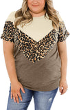 Women's Summer Short Sleeve Leopard Patchwork Striped T-Shirt