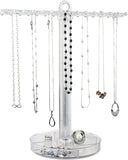 Clear Plastic Necklace Holder with 30 Individual Pegs and Divided Jewelry Tray