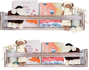 Cocomong Wood Floating Nursery Shelves Set of 2, Book Shelf Organizer for Kids, Wall Mounted Farmhouse Floating Bookshelves, Decorative Hanging Shelf for Baby Nursery Room Decor, Brown