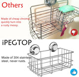 iPEGTOP Suction Cup Deep Shower Caddy Bath Wall Shelf for Large Shampoo Shower Gel Holder Bathroom Storage - Rustproof Stainless Steel