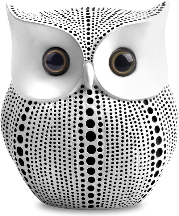 Owl Statue Decor (White) Small Crafted Buho Figurines for Home Decor Accents, Living Room Bedroom Office Decoration, Book Shelf TV Stand Decor - Animal Sculptures Collection BFF Gifts for Birds Lovers