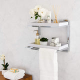 Danya B. HA80582 Bathroom Accessories and Décor – Wall Mount 2-Tier Chrome Shelving Unit with Towel Rack and White Removable Trays