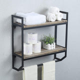 2-Tier Metal Industrial 23.6" Bathroom Shelves Wall Mounted,Rustic Wall Shelf Over Toilet,Towel Rack with Towel Bar,Utility Storage Shelf Rack, Floating Shelves Towel Holder,Black Brush Silver