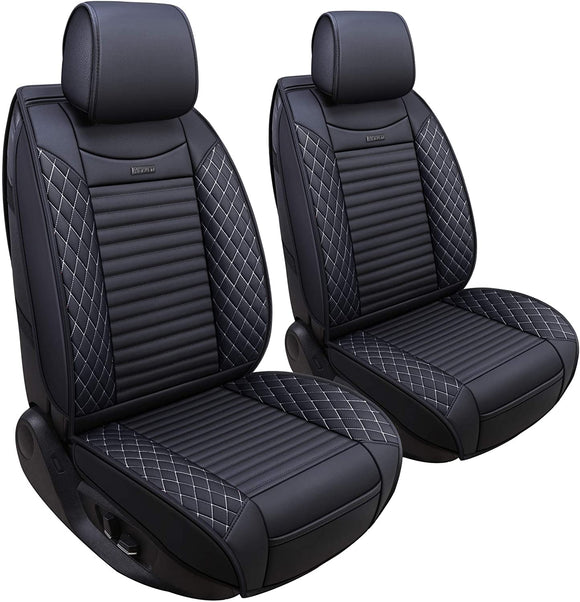 Aierxuan 2 Pcs Front Captain Seat Covers for Cars Waterproof Leather Cushion Universal Fit for Cx5 Renegade Highlander Toyota Corolla 4Runner Prius Nissan Altima Rogue (2 Pcs Front/Black-White)