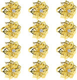 ZeeDix Set of 12 Flower Gold Napkin Rings for Dinning Table Setting - Napkin Holder Rings for Holiday Party,Wedding Receptions, and Home Kitchen for Casual or Formal Occasion