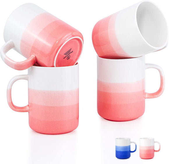 ModestHive Ombre Coffee Mugs Jaipur Pink - 14 oz Porcelain Coffee Cups - Tea Cup, Tea Mug, Ceramic Coffee Mug Set of 4 - Ombre Dinnerware Collection - Jaipur Mugs