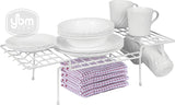 YBM Home Wire Kitchen Counter and Cabinet Shelf Organizer for Dinnerware, Helper Shelf Storage Holds Plates, Bowls, and Cups, White, 2214