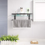 KES Bathroom Shelf Extra 8 MM-Thick Tempered Glass with Anodized Aluminum Towel Bar and Rail Storage Organizer Retangular Rustproof Wall Mount Black, A4127A-BK