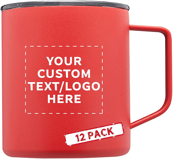 Kenai Powder Coated Travel Mugs - 12 pack - Customizable Text, Logo - 13.5 oz Coffee Mug - Great For Camping - Red