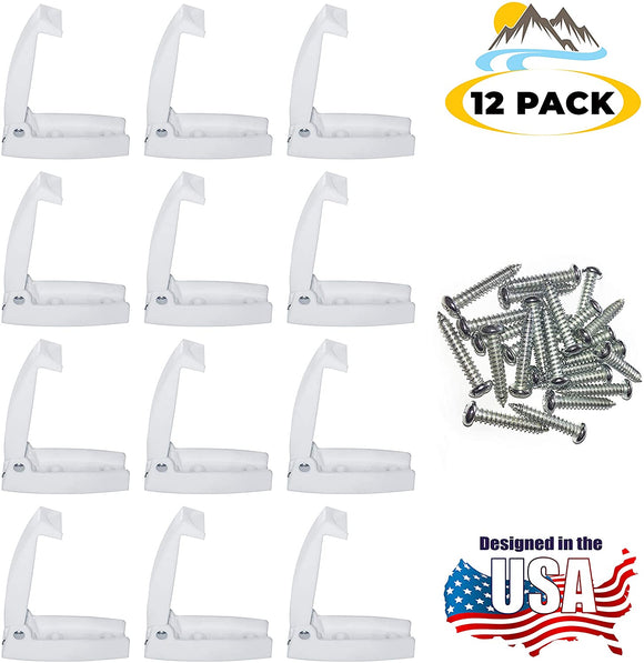 Camp'N - 12 Pack- Baggage Door Catch - Clip - Holder - for RV, Trailer, Camper, Motor Home Baggage Doors (White)