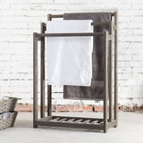 MyGift 3-Bar Wood Grey Towel Rack with Bottom Shelf