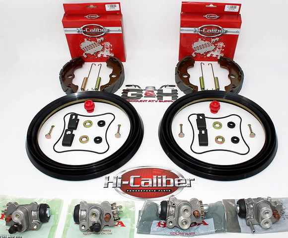Complete FRONT Brake Rebuild KIT (Includes Water Grooved Front Shoes + Springs, Wheel Cylinders, Hardware) for 2001-2004 Honda 500 Foreman RUBICON