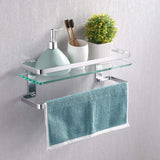 KES Bathroom Shelf Extra 8 MM-Thick Tempered Glass with Anodized Aluminum Towel Bar and Rail Storage Organizer Retangular Rustproof Wall Mount Black, A4127A-BK