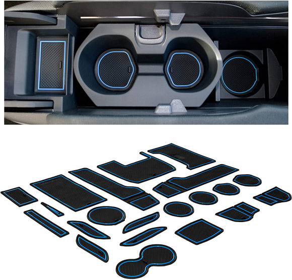 CupHolderHero for Honda Civic Accessories 2016-2021 Premium Custom Interior Non-Slip Anti Dust Cup Holder Inserts, Center Console Liner Mats, Door Pocket Liners 21-pc Set (Hatchback) (Blue Trim)