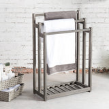 MyGift 3-Bar Wood Grey Towel Rack with Bottom Shelf