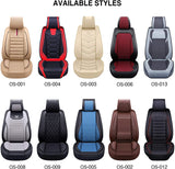 OASIS AUTO Leather&Fabric Car Seat Covers, Faux Leatherette Automotive Vehicle Cushion Cover for Cars SUV Pick-up Truck Universal Fit Set Auto Interior Accessories (OS-008 Front Pair, Brown)