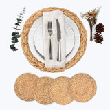 Ana Home 13.4" Table Placemats Set Of 6 - Braided Rattan Placemats- Round Table Placemats - Farmhouse Table Mats Set For Dining Table