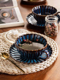 CwlwGO-Coffee Cup Mug with Saucer for Latte, Cappuccino, Tea, 7 Oz, British Coffee Cups, Porcelain Tea Set,Reactive Glaze (blue)