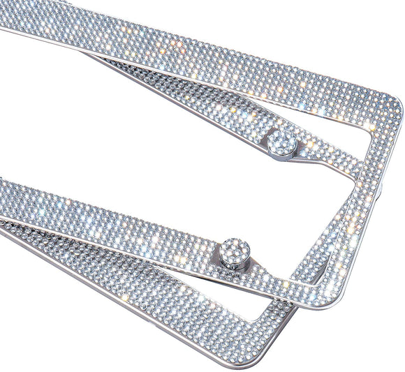 2 Pack Handcrafted Crystal Premium Stainless Steel Bling License Plate Frame (Crystal)