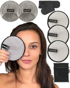Reusable Makeup Remover Pads Set -Ogato- Eco Friendly Reusable Face Pads Suitable For All Skin- Our Reusable Makeup Pads Includes a Laundry Bag And Headband- Our Makeup Pads Are Extra Large, 5".