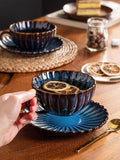 CwlwGO-Coffee Cup Mug with Saucer for Latte, Cappuccino, Tea, 7 Oz, British Coffee Cups, Porcelain Tea Set,Reactive Glaze (blue)