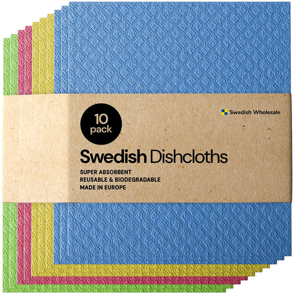 Swedish Dishcloth Cellulose Sponge Cloths - Bulk 10 Pack of Eco-Friendly No Odor Reusable Cleaning Cloths for Kitchen - Absorbent Dish Cloth Hand Towel (10 Dishcloths - Assorted)