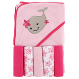 Unisex Baby Hooded Towel with Five Washcloths, Ikat Elephant, One Size