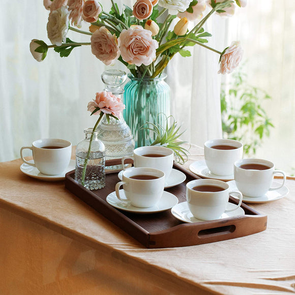 BTaT- Tea Cups and Saucers, Set of 6 (8 oz), Cappuccino Cups, Coffee Cups, White Tea Cup Set, British Coffee Cups, Porcelain Tea Set, Latte Cups, Espresso Mug, White Cups