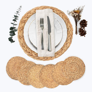 Ana Home 13.4" Table Placemats Set Of 6 - Braided Rattan Placemats- Round Table Placemats - Farmhouse Table Mats Set For Dining Table