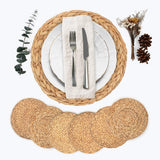 Ana Home 13.4" Table Placemats Set Of 6 - Braided Rattan Placemats- Round Table Placemats - Farmhouse Table Mats Set For Dining Table