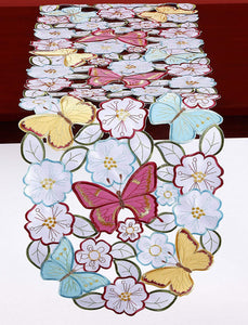 GRANDDECO Embroidered Flowery Table Runner 13"x68", Cutwork Embroidered Floral Butterfly Dresser Scarf, Home Kitchen Dining Tabletop Decoration, Runner 13"x68", Butterfly