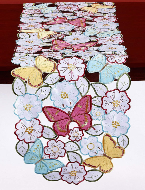 GRANDDECO Embroidered Flowery Table Runner 13