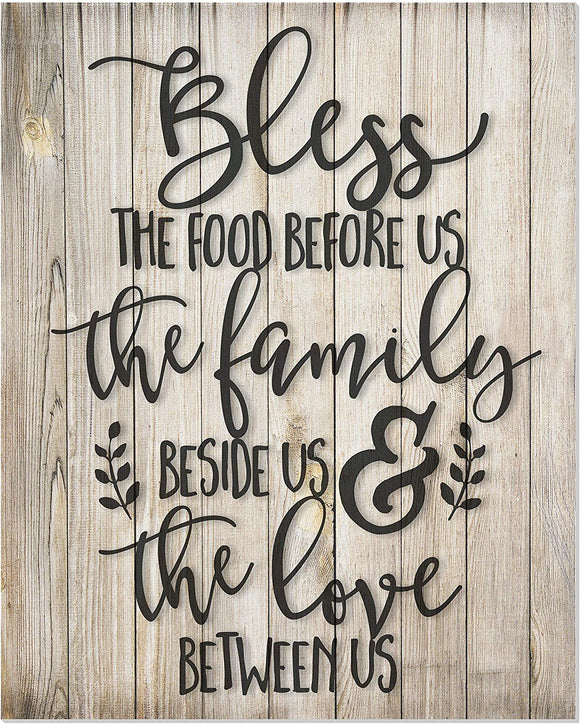 Bless The Food Before Us Rustic Wood Wall Sign (12x15)